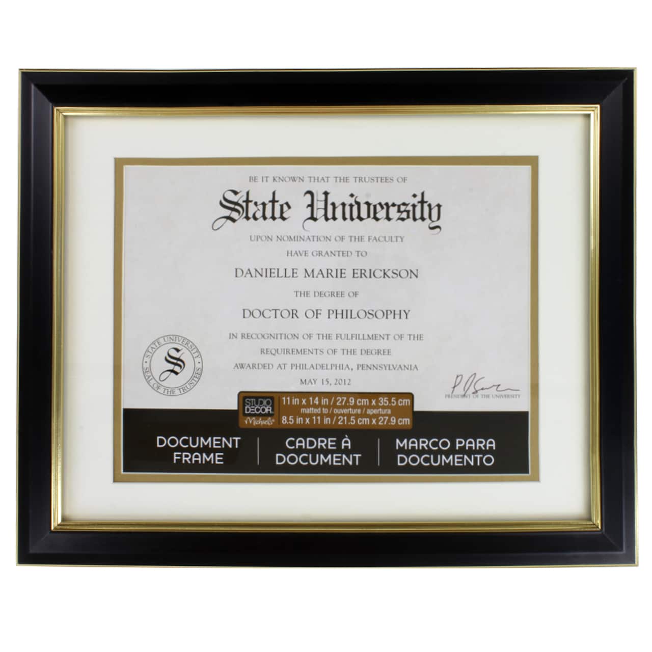 8.5" x 11" Black & Gold Document Frame with Double Mat by Studio Décor®